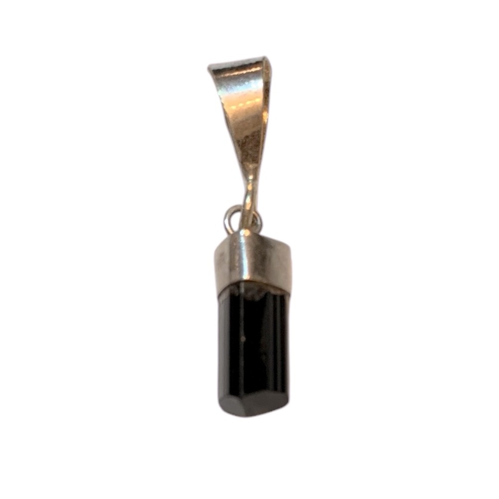 TOURMALINE CRYSTAL PENDANT STERLING SILVER 925 PROTECTION UNISEX BLACK 1 inch